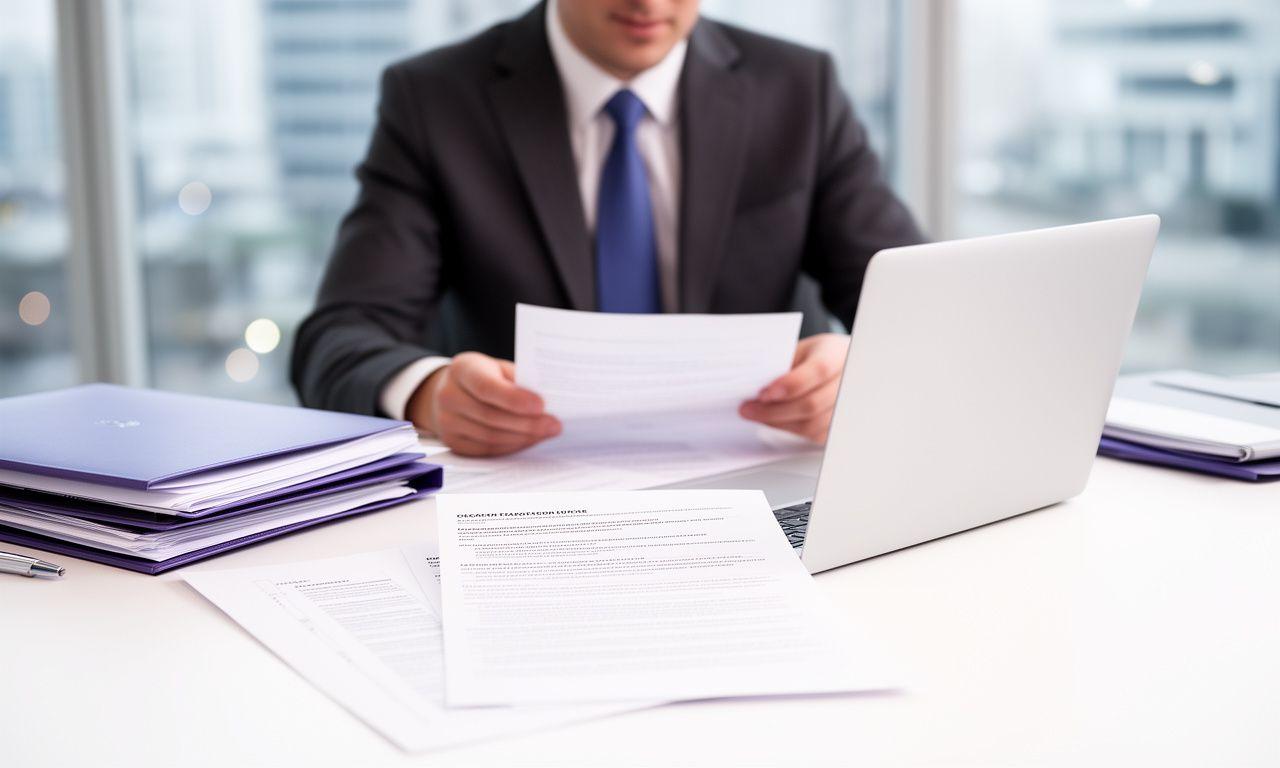 Attorney reviewing real estate documents at a bright conference table in New York